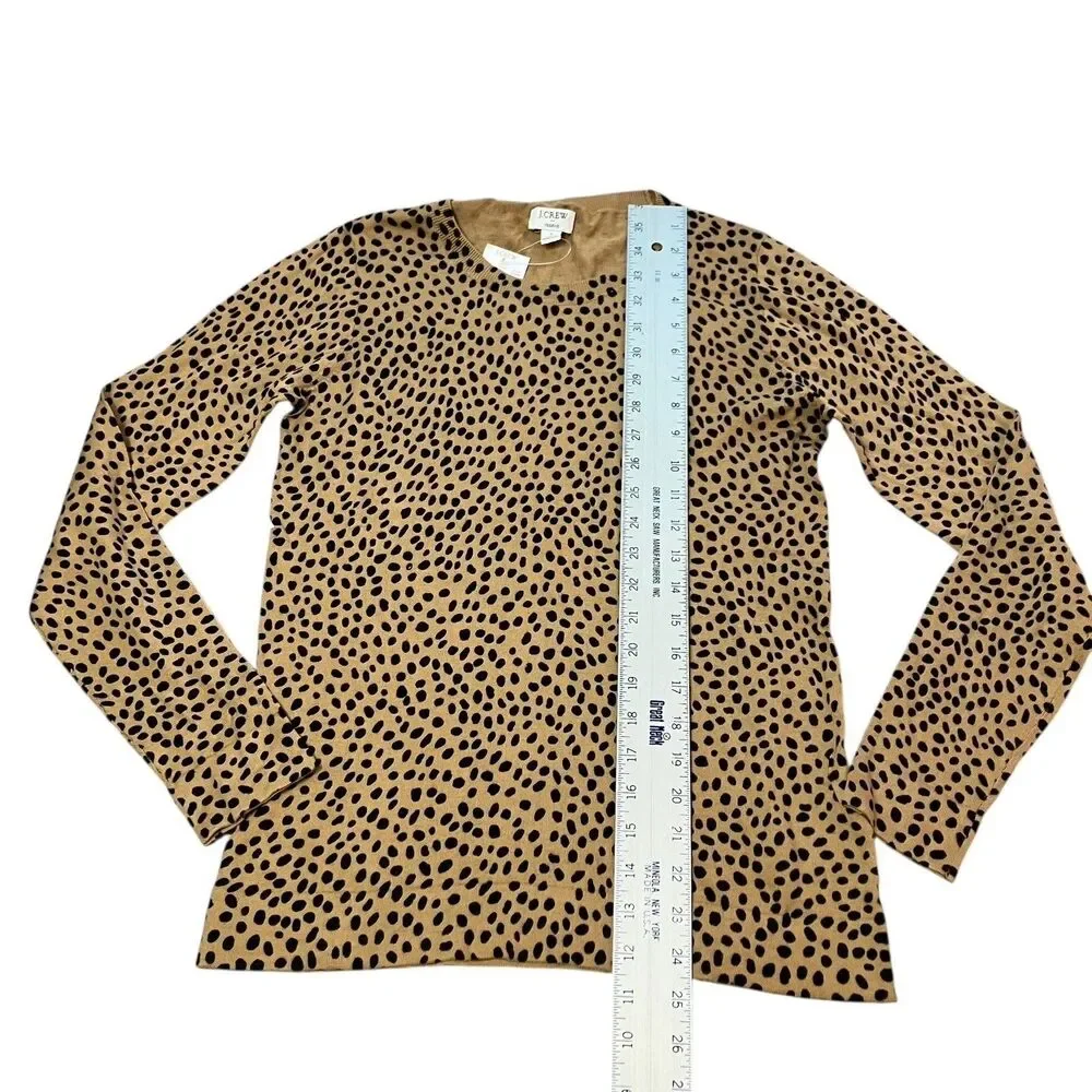 J Crew Tan Cheetah Print‎ Teddie Knit Pullover Animal Timeless Sweater Womens S